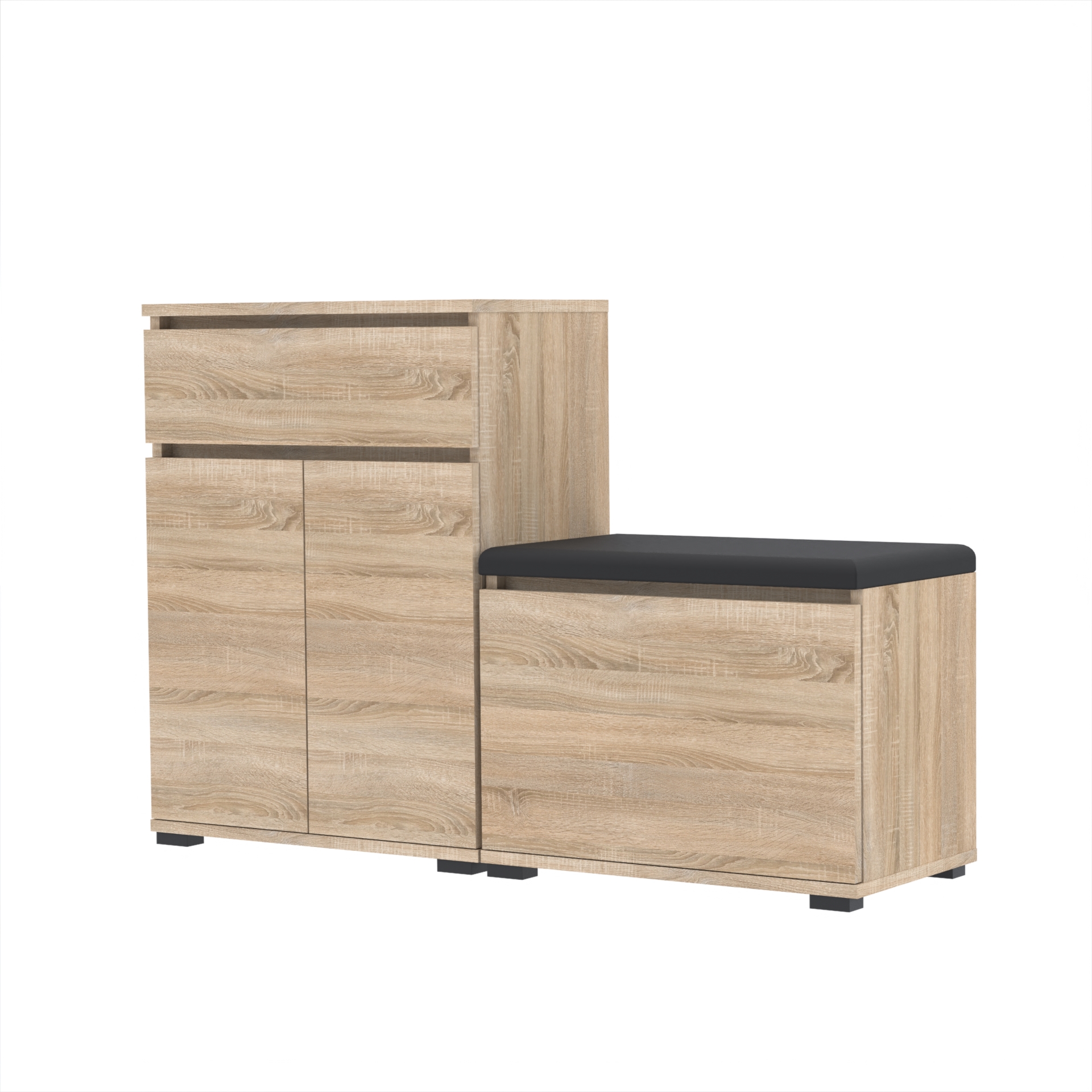 Zestaw szafka na buty I5B 120x30cm VB60 TRES60 D1 N1 SONOMA siedzisko, schowek, komoda