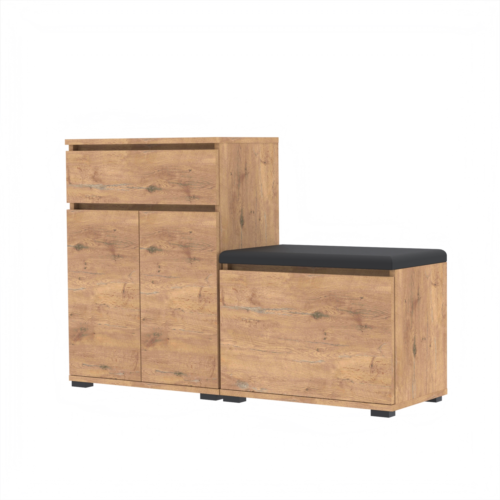 Zestaw szafka na buty I5B 120x30cm VB60 TRES60 D1 N1 LANCELOT siedzisko, schowek, komoda