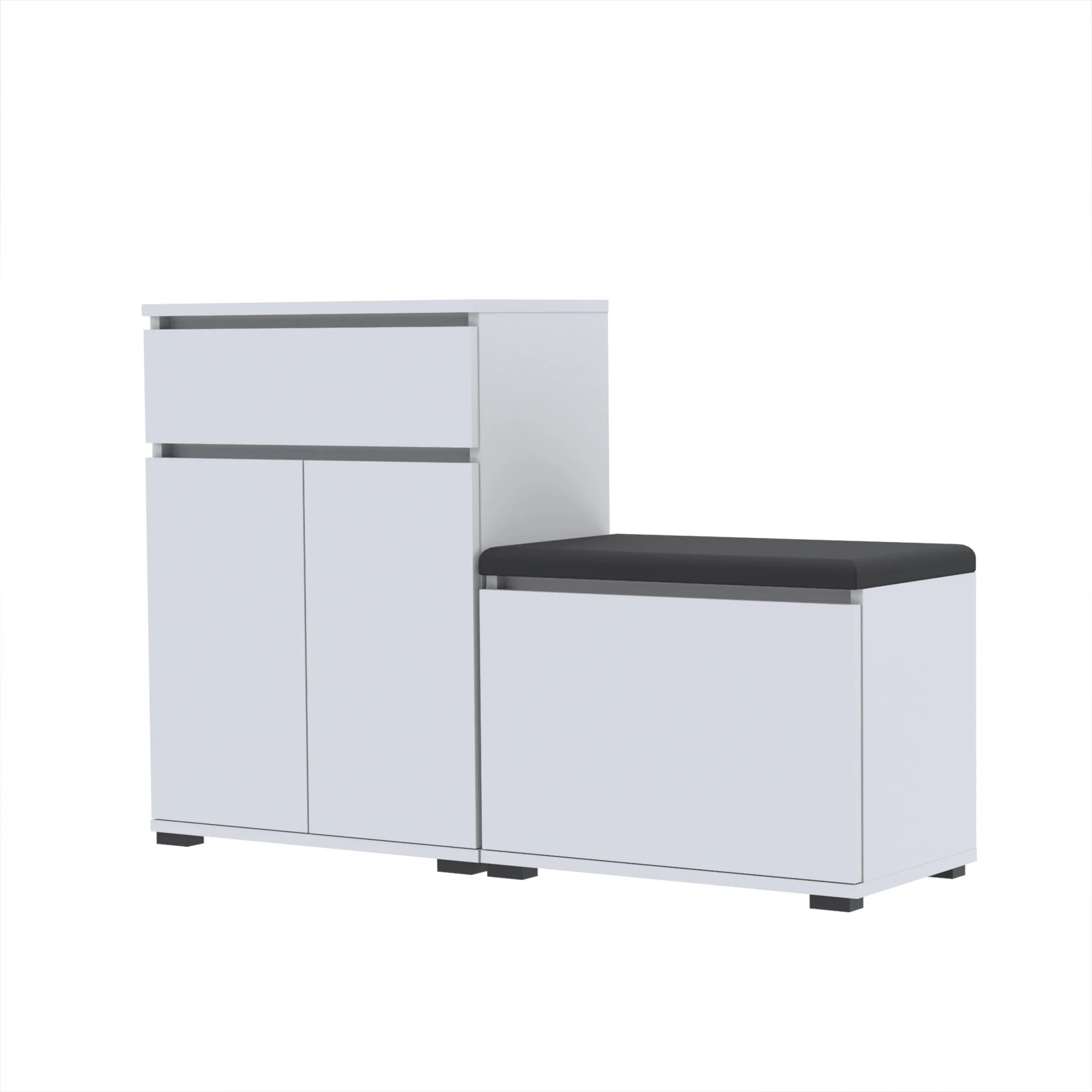 Zestaw szafka na buty I5 120x36cm VB60 TRES60 D1 N1 BIALY siedzisko, schowek, komoda