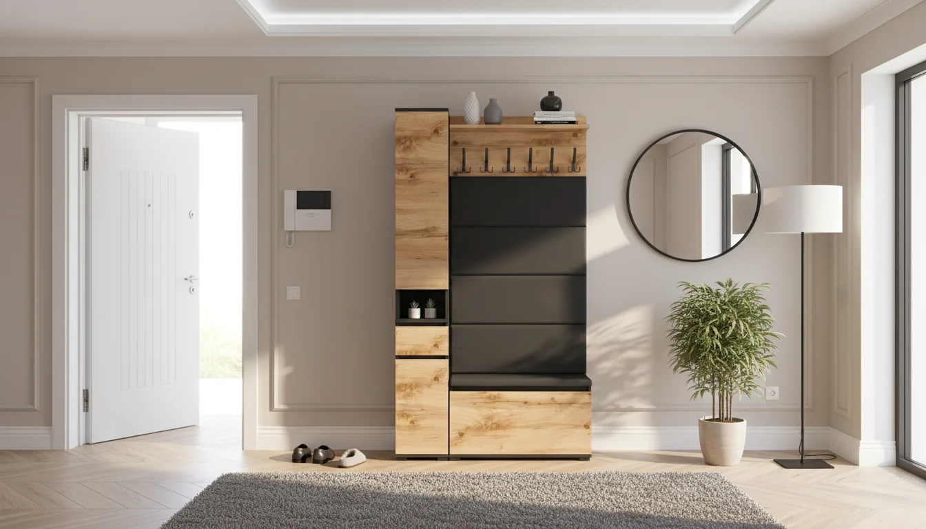Garderoba C6 110x36cm VB80 SUPRA30 WP80 4 Panele D1 N1 CZARNY DRZWI-WOTAN FRONT-WOTAN szafa siedzisko panele wieszak