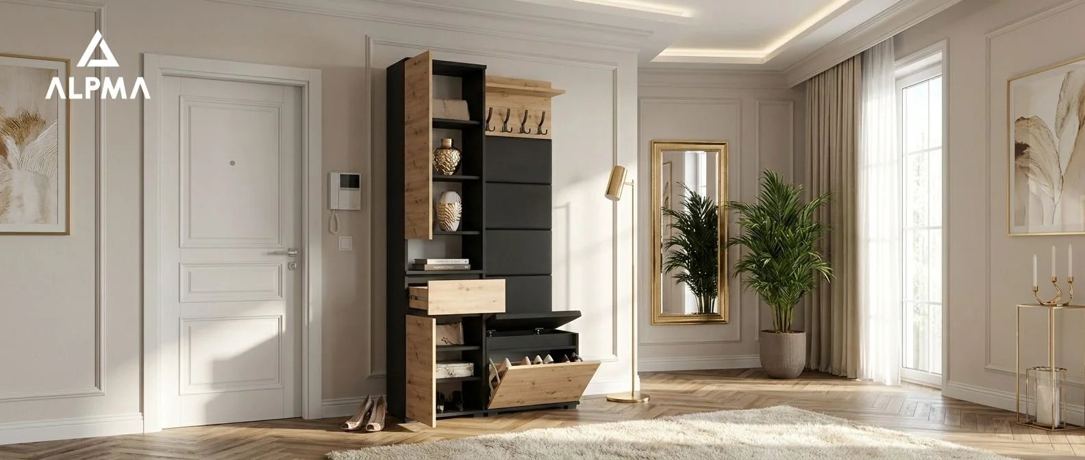 Garderoba B2 80x36cm SUPRA30 VB50 WP50 4 Panele D1 N1 CZARNY DRZWI-ARTISAN