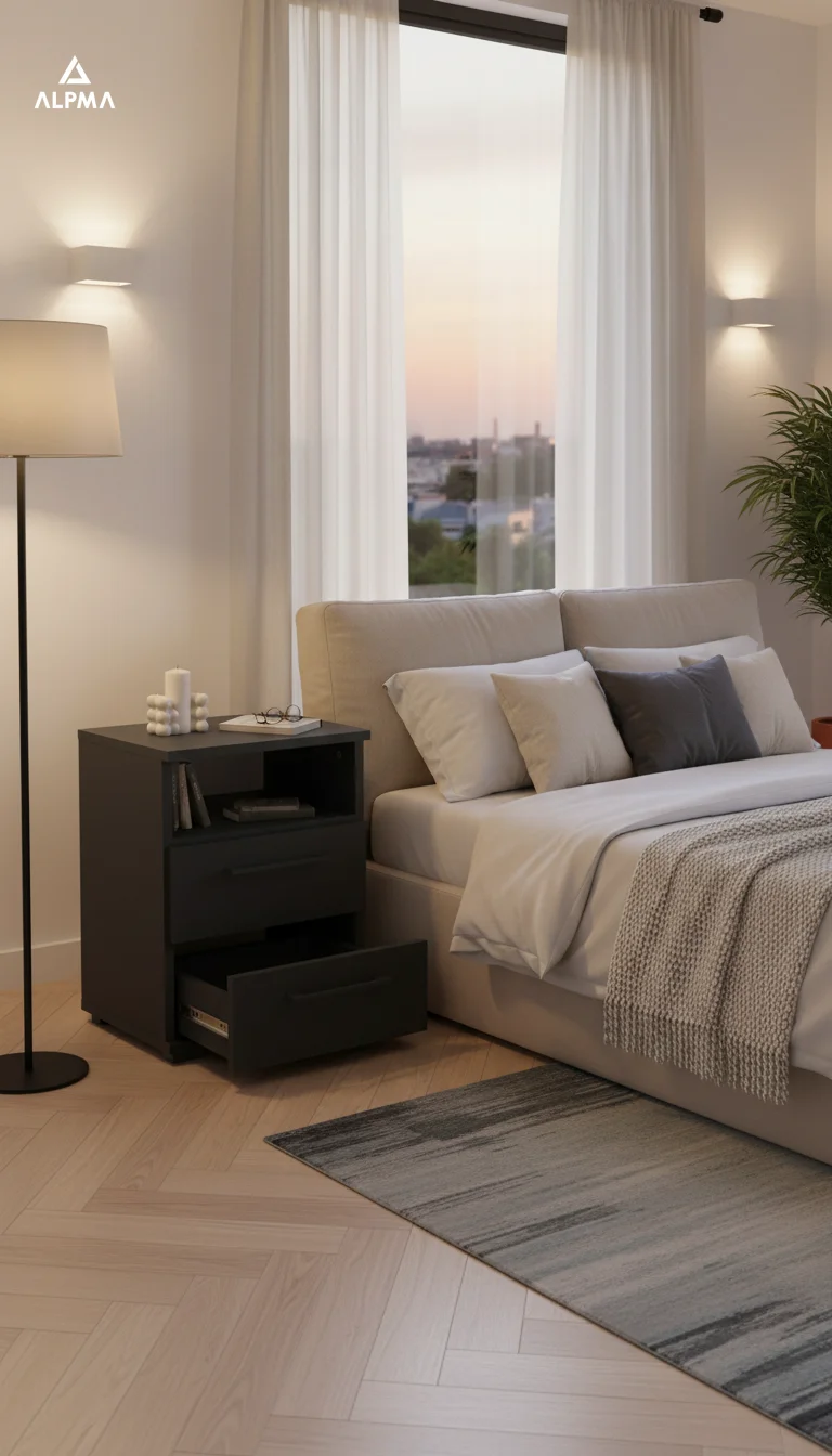 Szafka nocna NOX-D2 40×36×54 cm ze schowkiem i szufladami D2N1 CZARNY