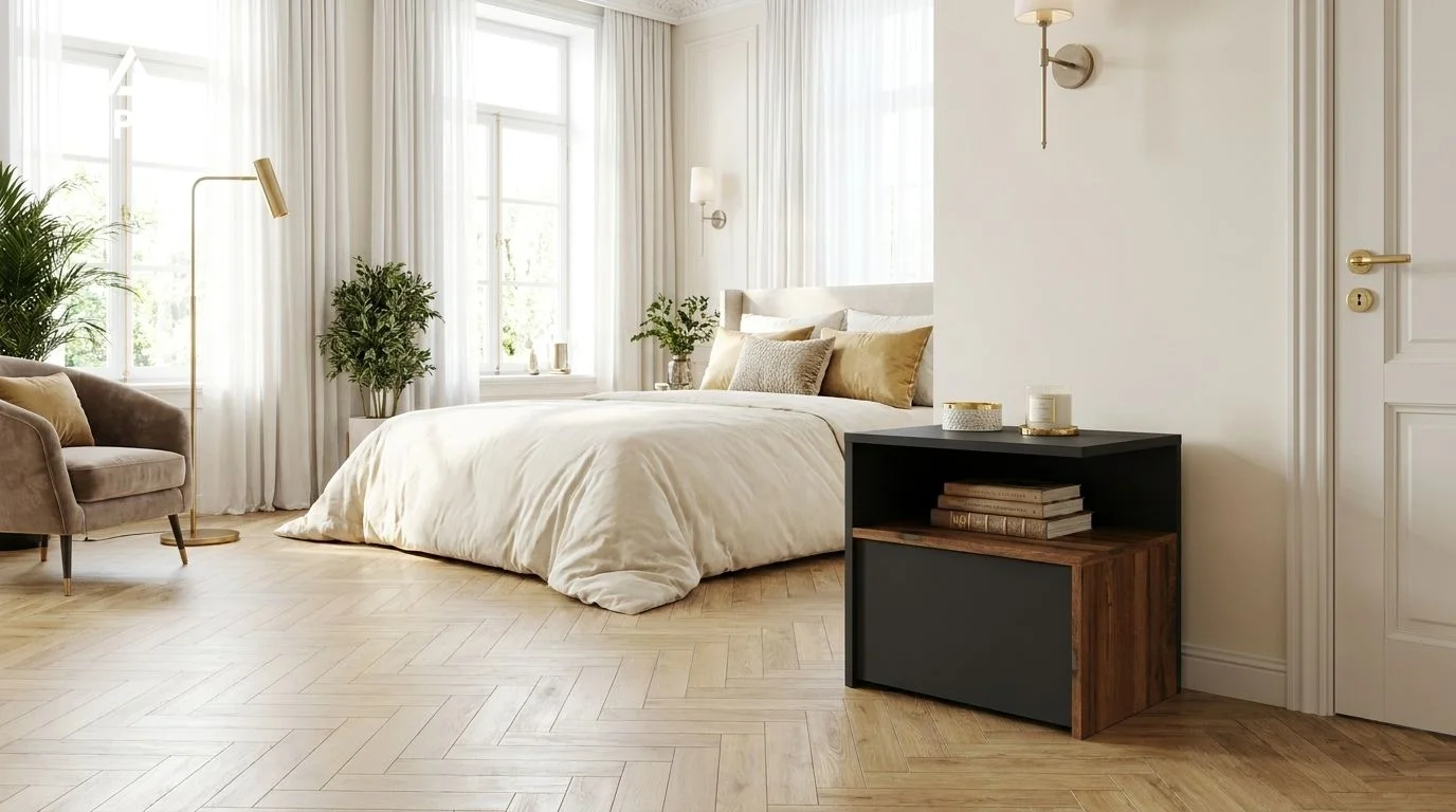 Szafka nocna NOX-MG 70×40×60 cm półka schowek dtipn0 CZARNY WG-ESTANA BOK-P-ESTANA