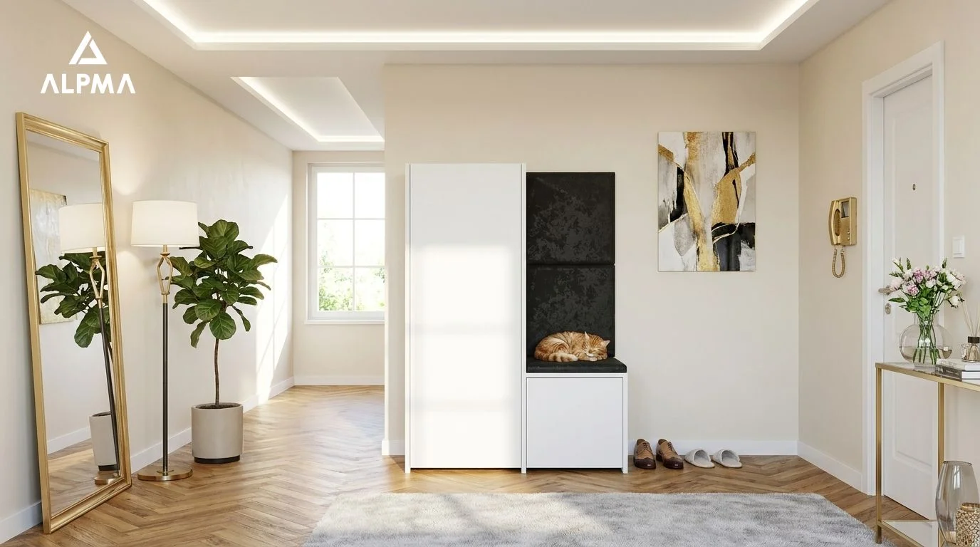 Szafka na buty z siedziskiem G32 100×30×118.3 cm Panele tapicerowane dtipN1 BIALY - zdjęcie 4