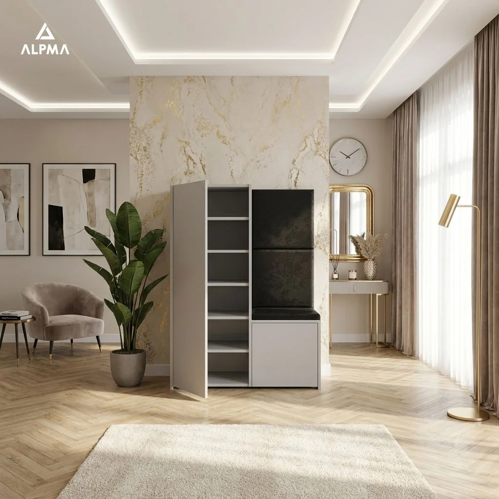 Szafka na buty z siedziskiem G32 100×30×118.3 cm Panele tapicerowane dtipN1 BIALY