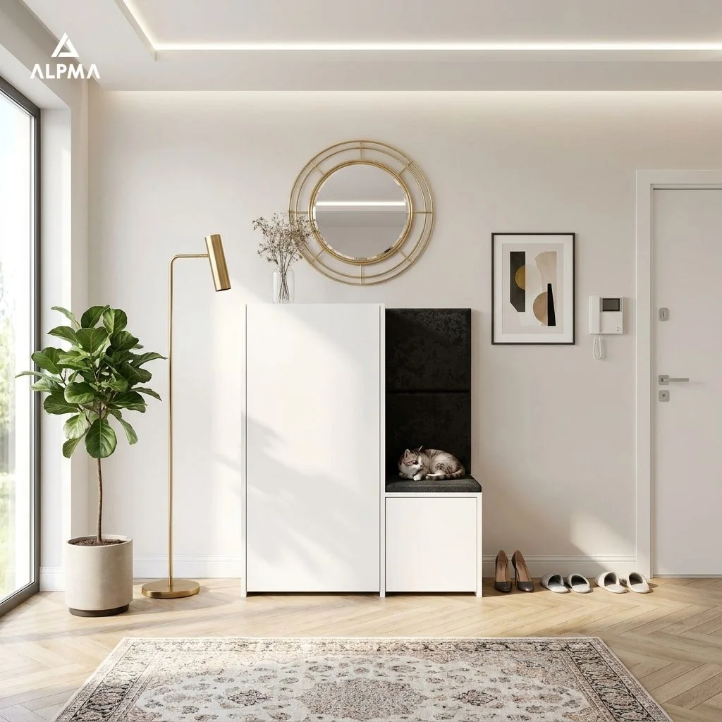 Szafka na buty z siedziskiem G32 100×30×118.3 cm Panele tapicerowane dtipN1 BIALY - zdjęcie 2