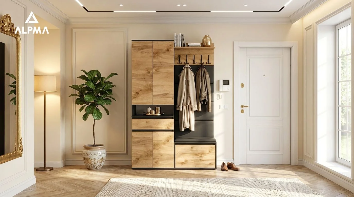 Garderoba G4 120x36cm SUPRA60 VB60 WP60 4 Panele D1 N1 CZARNY DRZWI-WOTAN FRONT-WOTAN szafa siedzisko panele wieszak