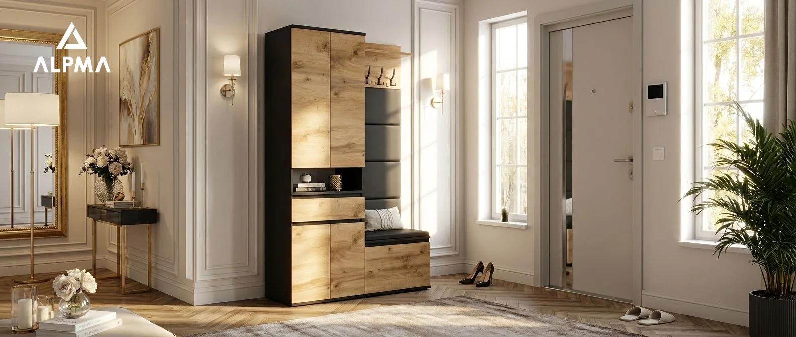 Garderoba G4 120x36cm SUPRA60 VB60 WP60 4 Panele D1 N1 CZARNY DRZWI-WOTAN FRONT-WOTAN szafa siedzisko panele wieszak