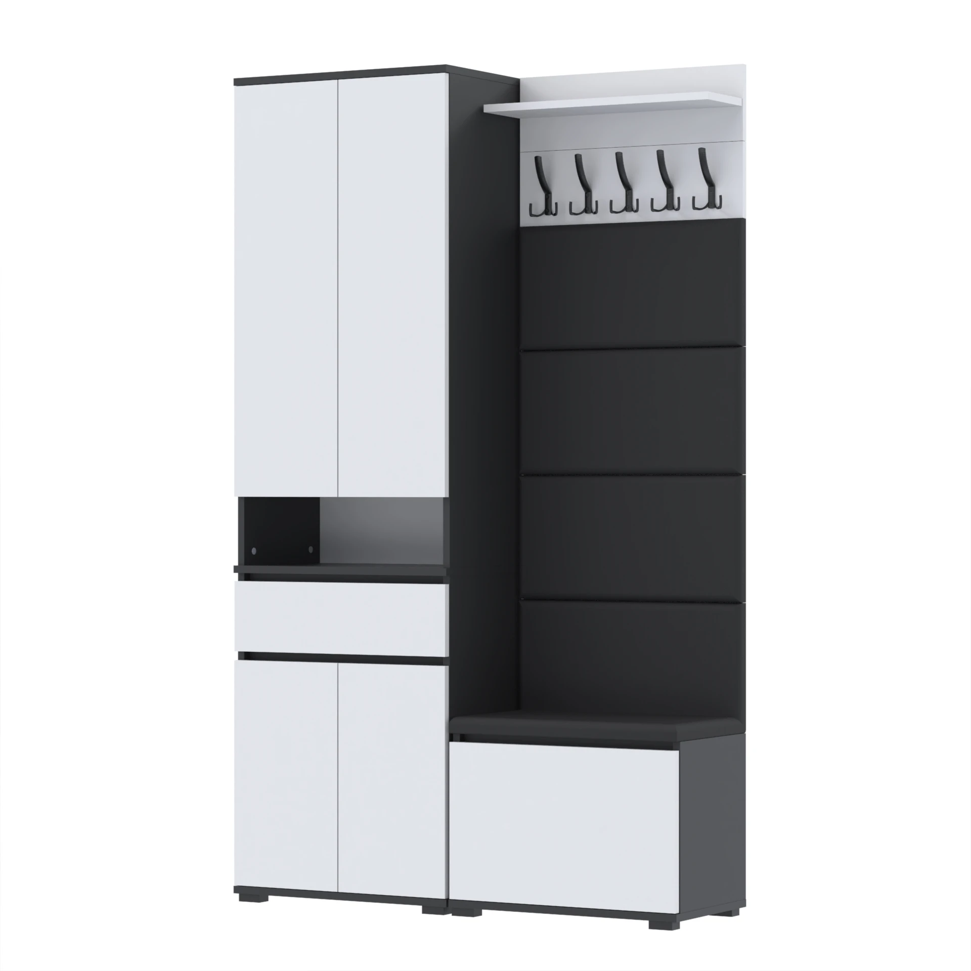 Garderoba G4 120x36cm SUPRA60 VB60 WP60 4 Panele D1 N1 CZARNY DRZWI-BIALY FRONT-BIALY szafa siedzisko panele wieszak
