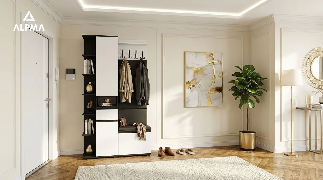 Garderoba B2 80x30cm SUPRA-ONE30 VB50 WP50 4 Panele D1 N1 CZARNY DRZWI-BIALY FRONT-BIALY