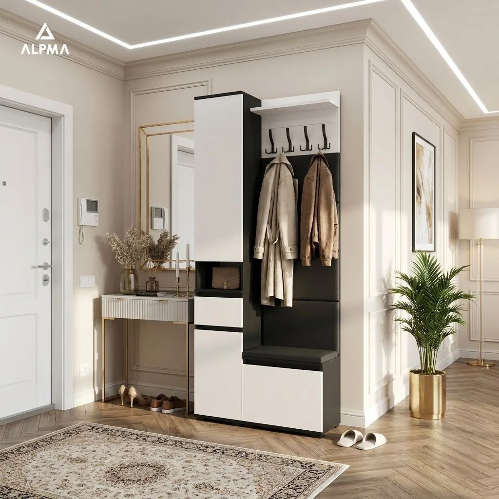 Garderoba B2 80x30cm SUPRA-ONE30 VB50 WP50 4 Panele D1 N1 CZARNY DRZWI-BIALY FRONT-BIALY