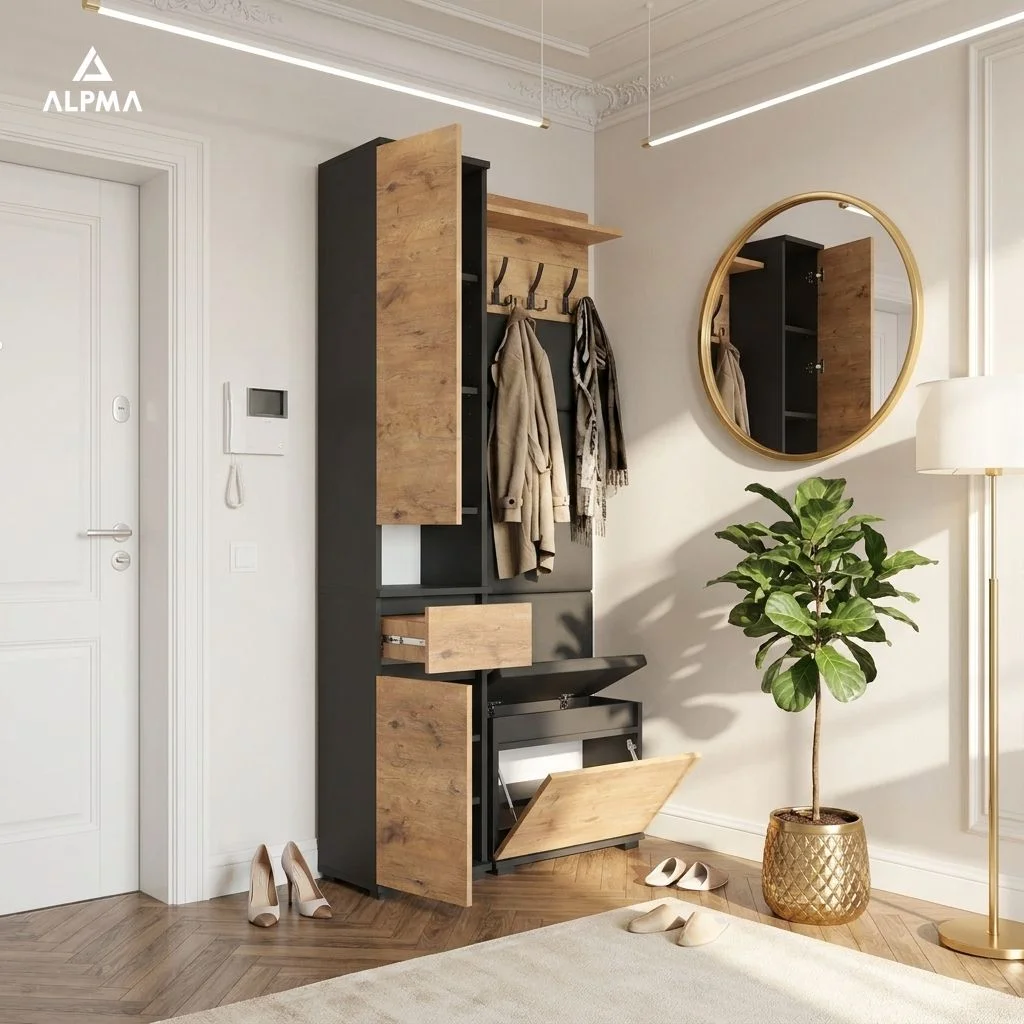 Garderoba B2 80x30cm SUPRA-ONE30 VB50 WP50 4 Panele D1 N1 CZARNY DRZWI-LANCELOT FRONT-LANCELOT