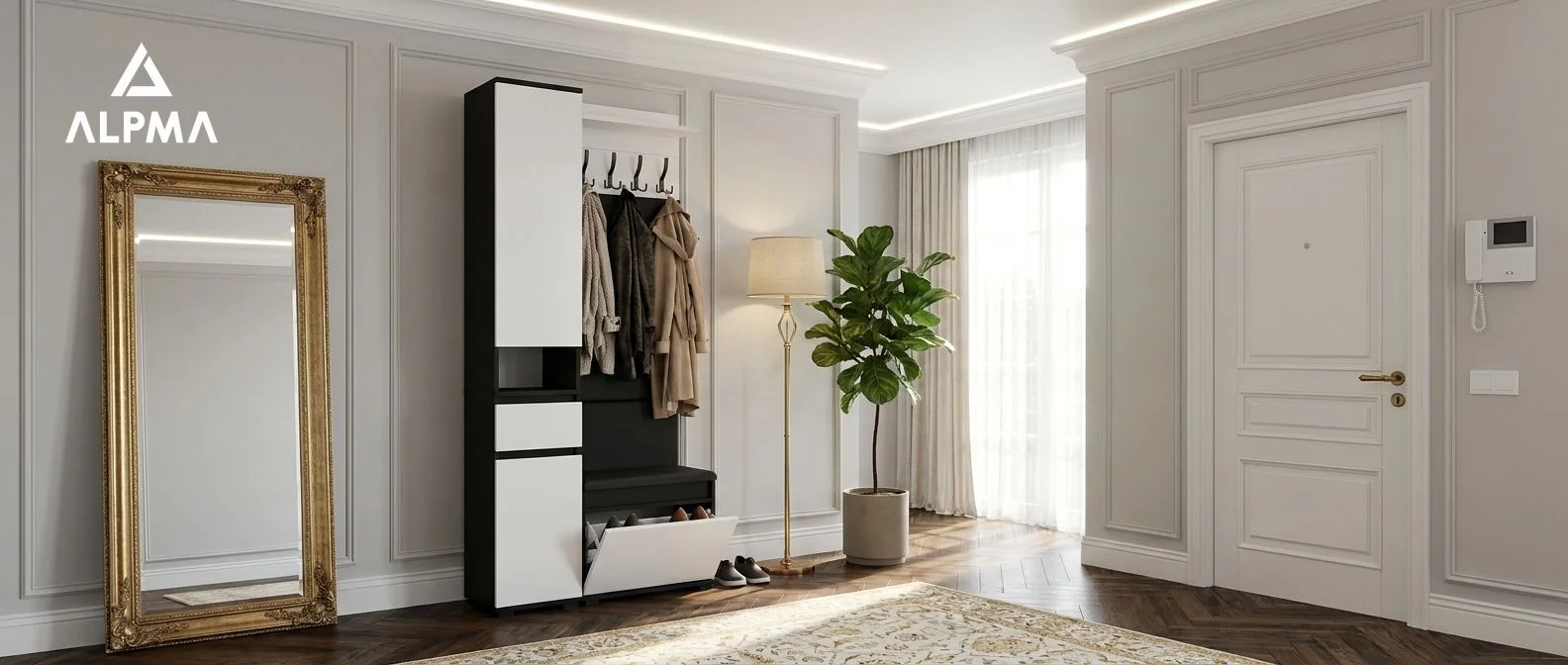 Garderoba B2 80x30cm SUPRA-ONE30 VB50 WP50 4 Panele D1 N1 CZARNY DRZWI-BIALY FRONT-BIALY