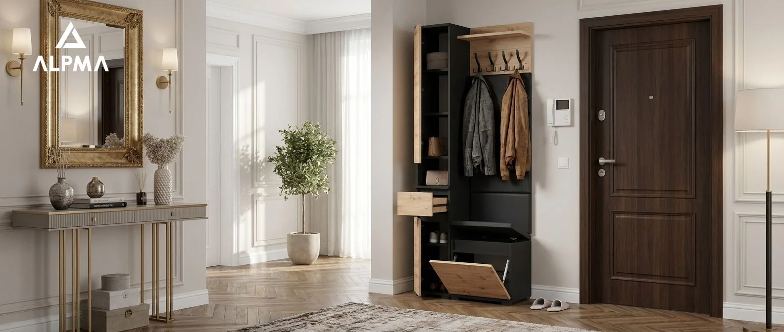 Garderoba B2 80x30cm SUPRA-ONE30 VB50 WP50 4 Panele D1 N1 CZARNY DRZWI-ARTISAN FRONT-ARTISAN