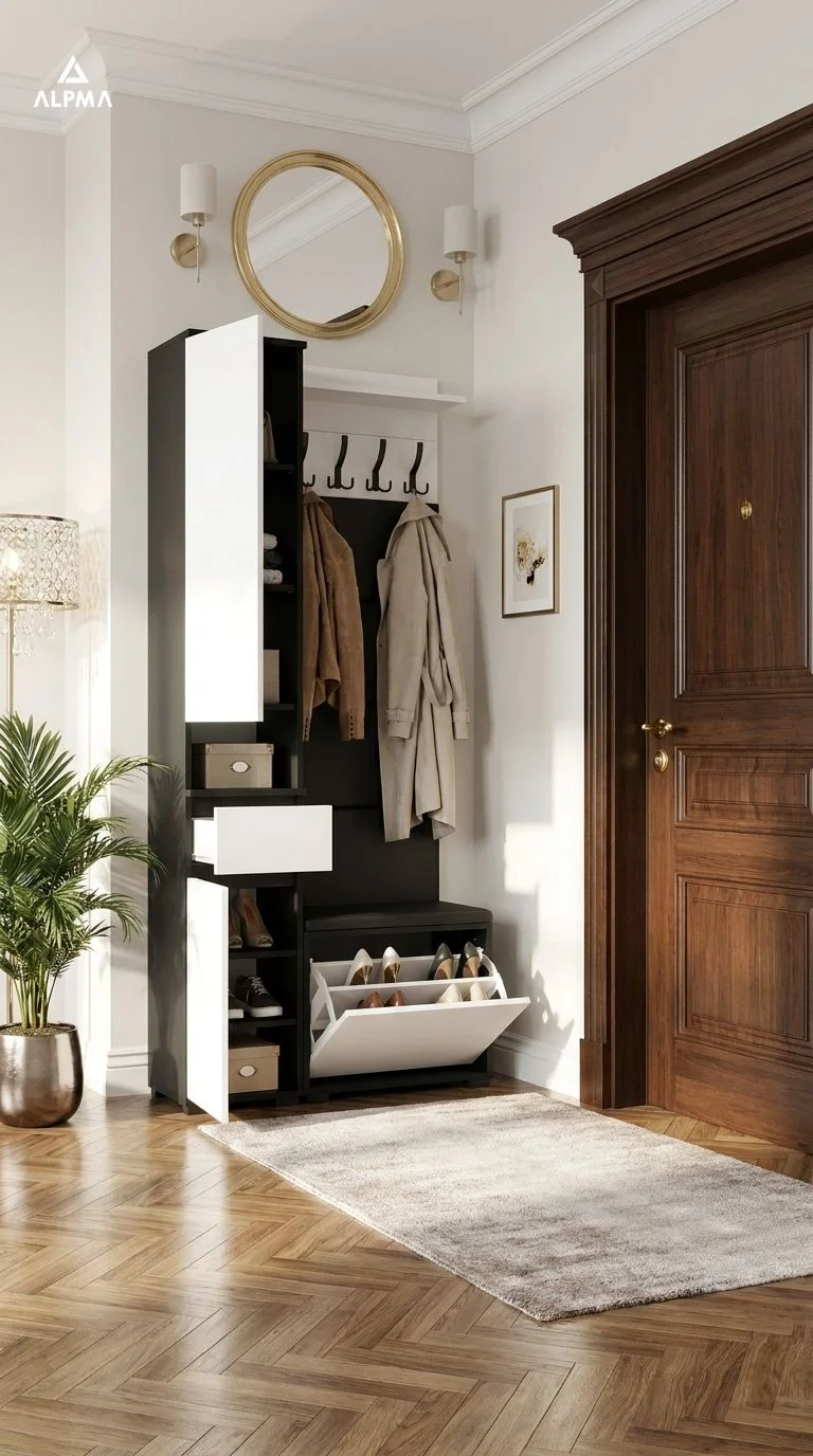 Garderoba B2 80x30cm SUPRA-ONE30 VB50 WP50 4 Panele D1 N1 CZARNY DRZWI-BIALY FRONT-BIALY