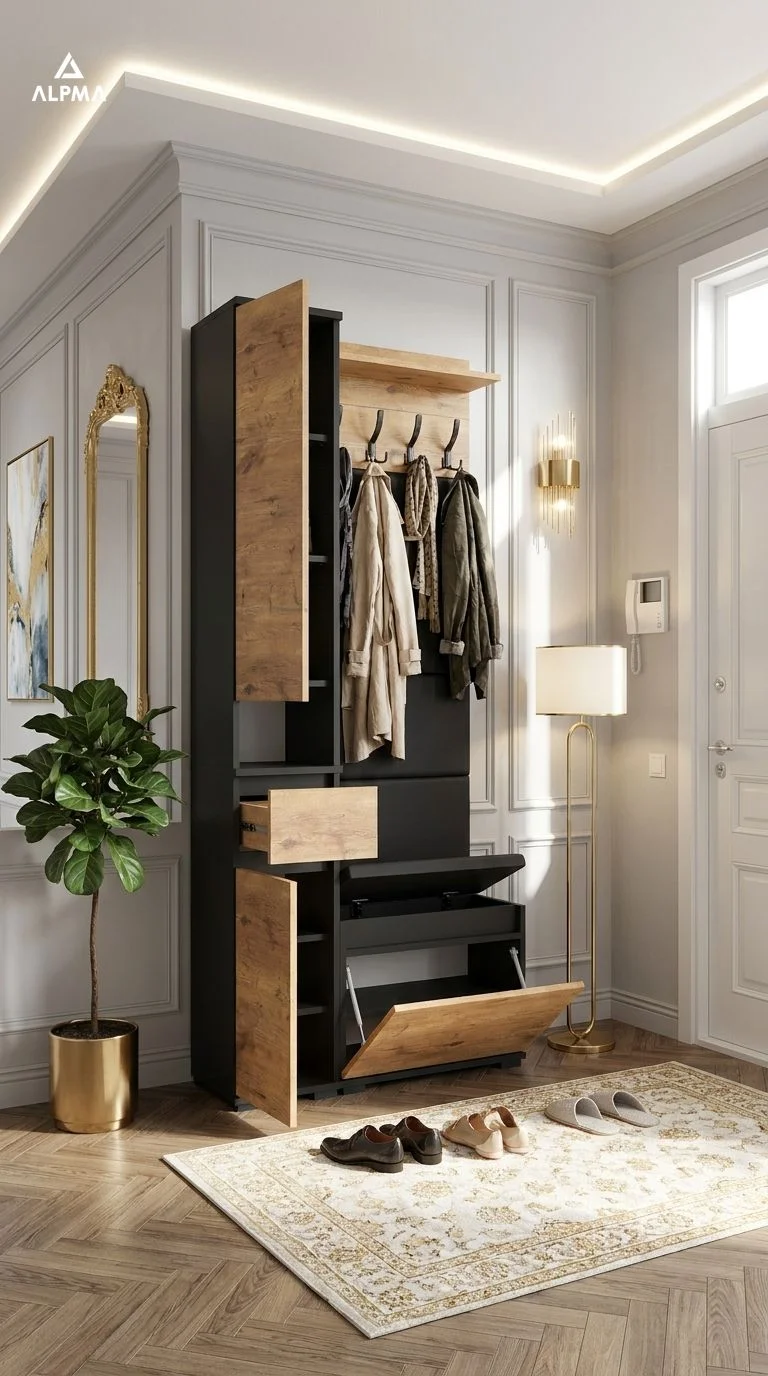 Garderoba B2 80x30cm SUPRA-ONE30 VB50 WP50 4 Panele D1 N1 CZARNY DRZWI-LANCELOT FRONT-LANCELOT