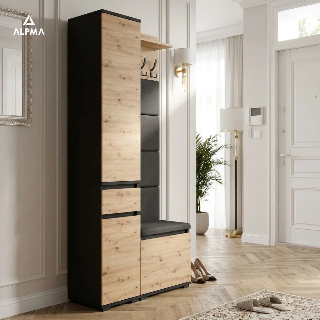 Garderoba B2 80x36cm SUPRA-ONE30 VB50 WP50 4 Panele D1 N1 CZARNY DRZWI-ARTISAN FRONT-ARTISAN