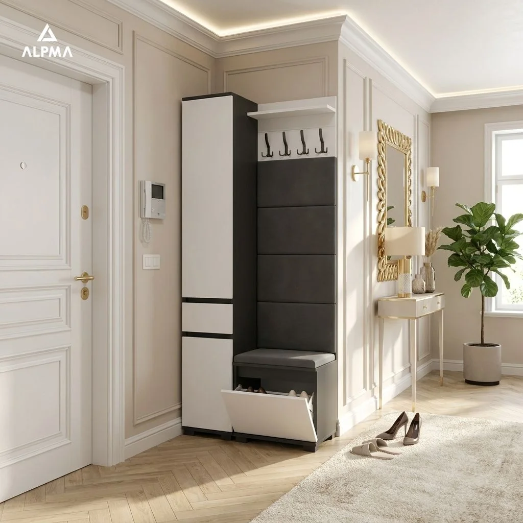 Garderoba B2 80x36cm SUPRA-ONE30 VB50 WP50 4 Panele D1 N1 CZARNY DRZWI-BIALY FRONT-BIALY