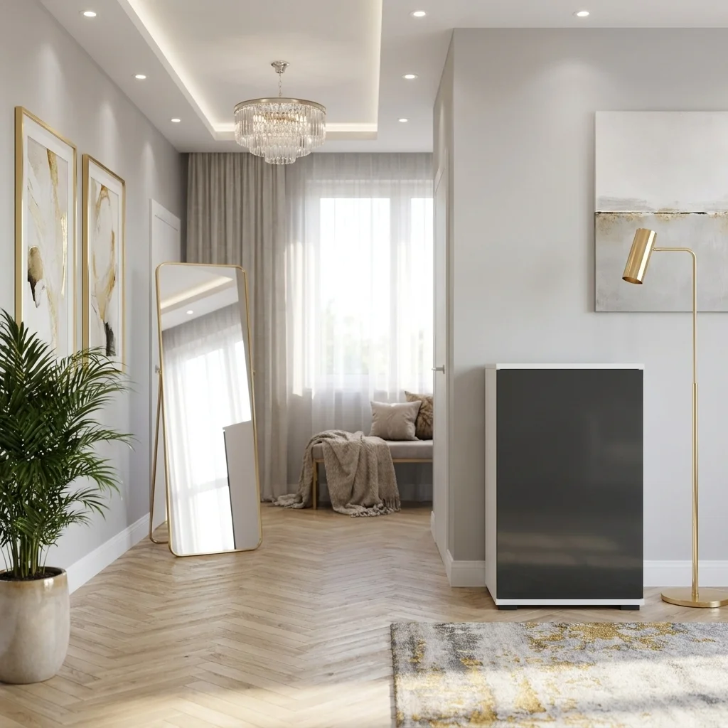 Komoda NEX-ONE 60×18×81.6 cm wysoka jakość D1N1 BIALY DRZWI-CZARNY