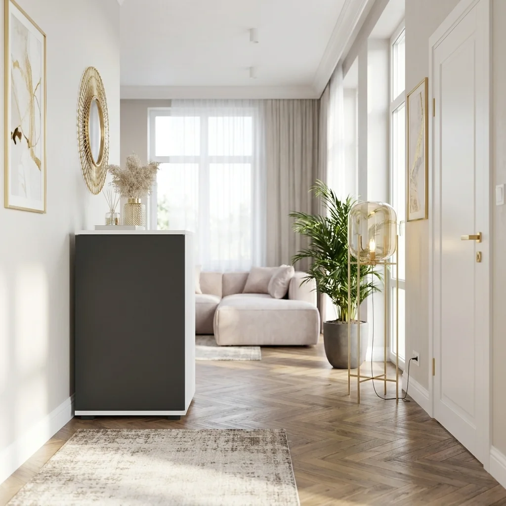 Komoda NEX-ONE 50×18×81.6 cm wysoka jakość D1N1 BIALY DRZWI-CZARNY