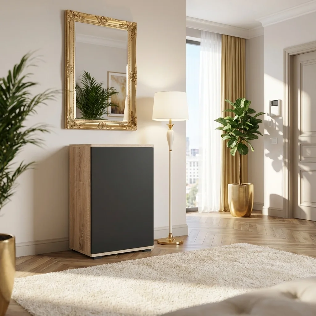 Komoda NEX-ONE 50×18×81.6 cm wysoka jakość D1N1 SONOMA DRZWI-CZARNY