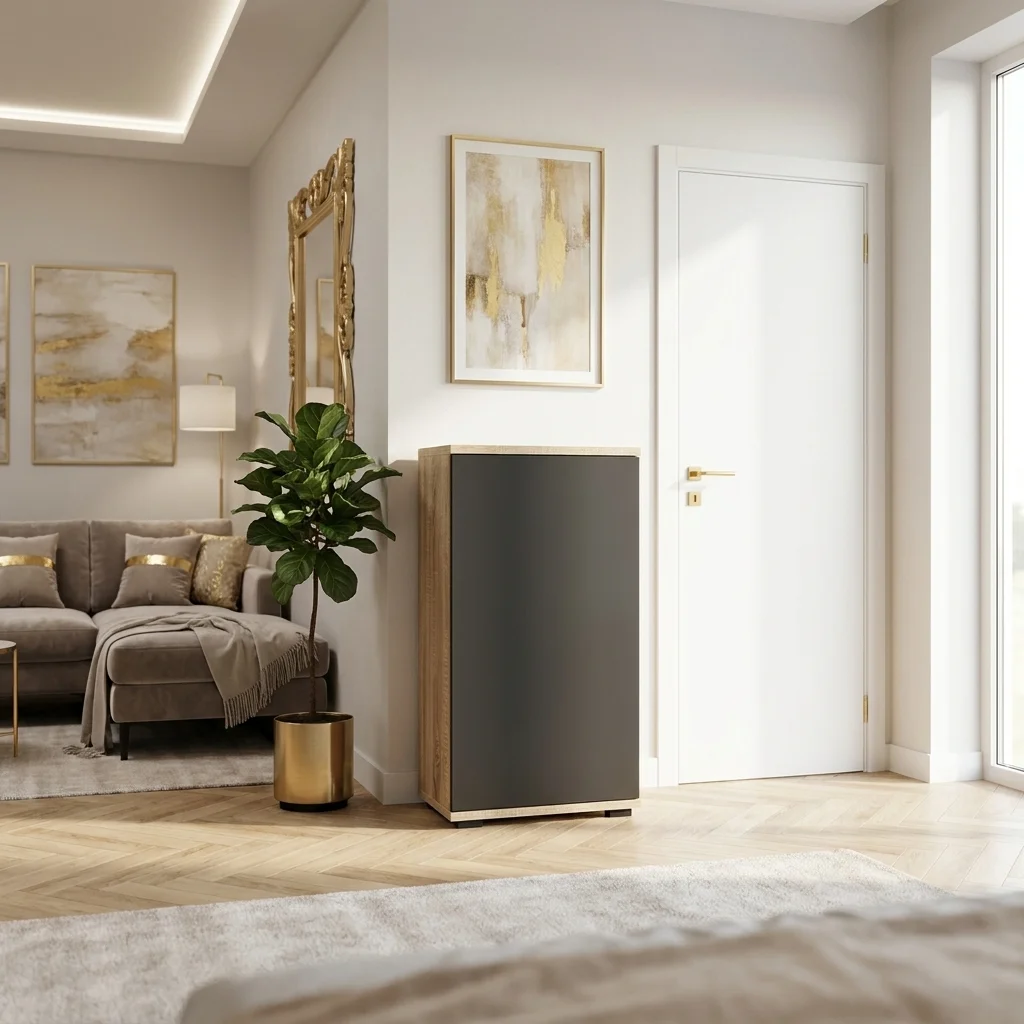 Komoda NEX-ONE 50×30×81.6 cm wysoka jakość D1N1 SONOMA DRZWI-CZARNY - zdjęcie 2