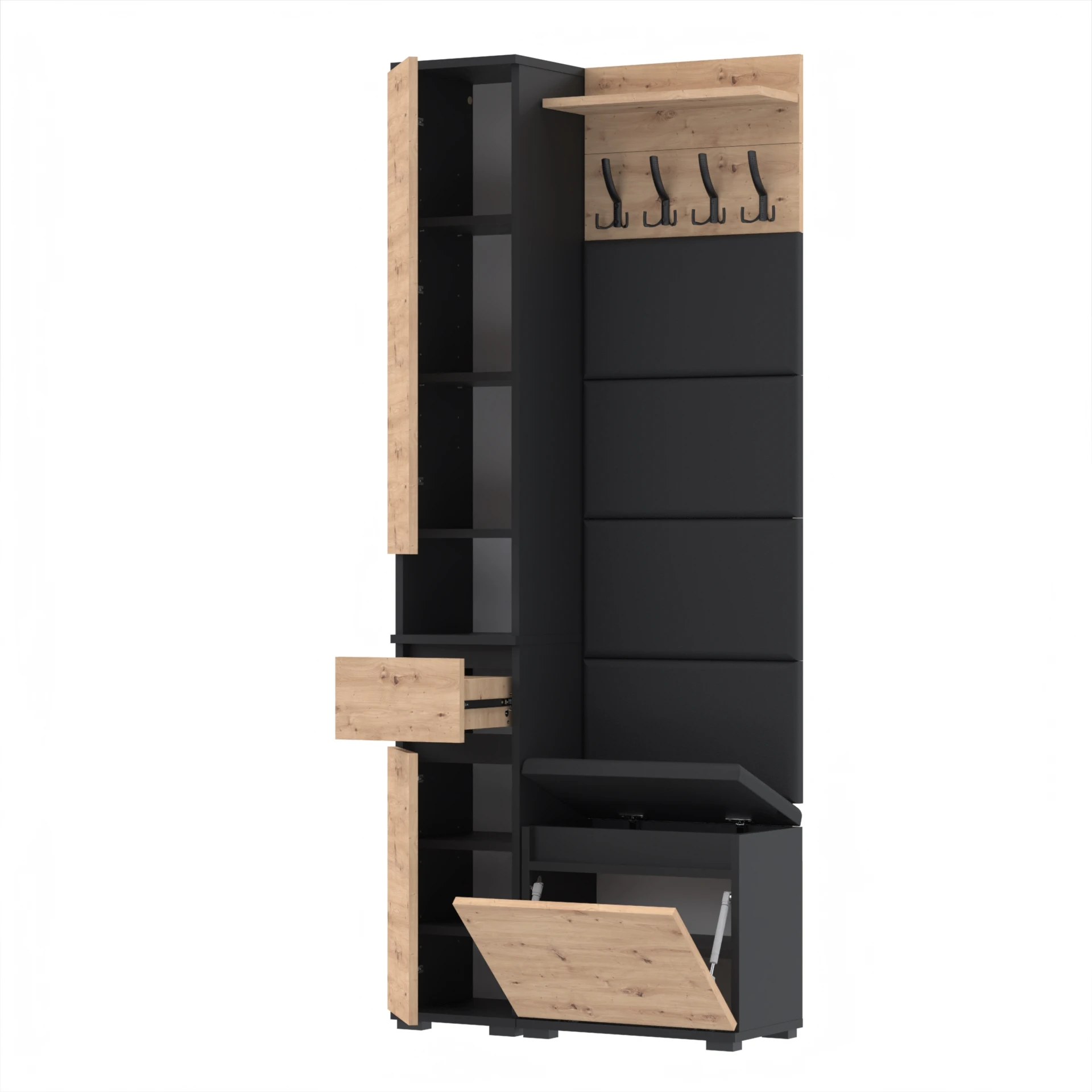 Garderoba B2 80x36cm SUPRA-ONE30 VB50 WP50 4 Panele D1 N1 CZARNY DRZWI-ARTISAN FRONT-ARTISAN