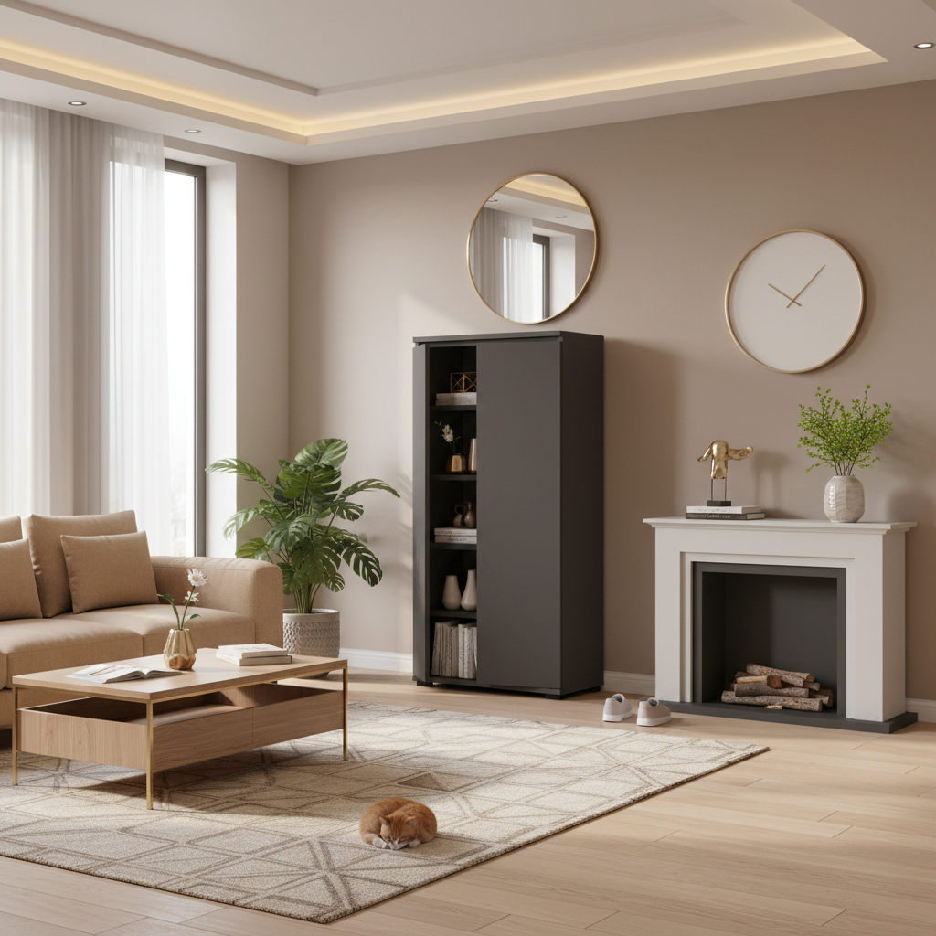Komoda szafka BINI 60×18×175.6 cm sypialnia salon przedpokój D1N1 ANTRACYT