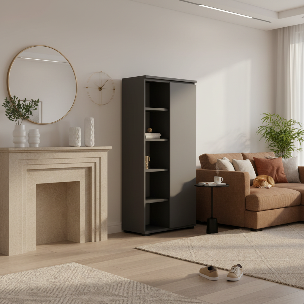Komoda szafka BINI 60×18×175.6 cm sypialnia salon przedpokój D1N1 ANTRACYT