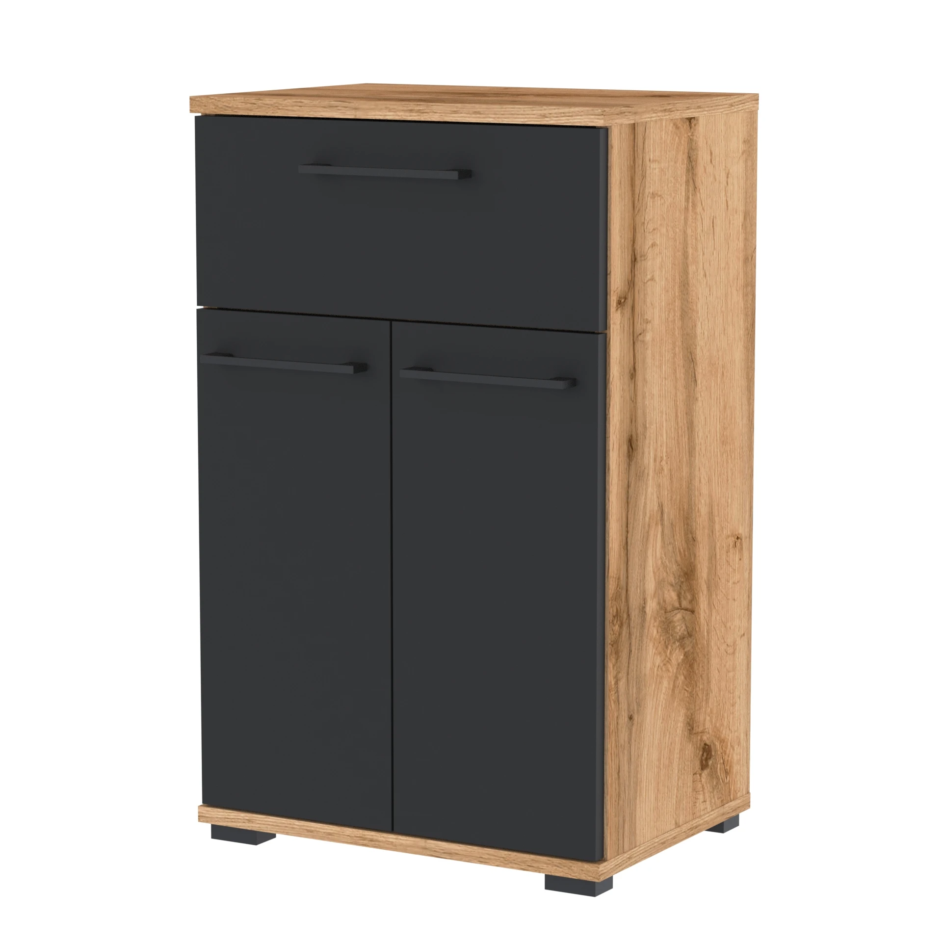 Szafka TRES na buty z szufladą  TRES-D2N1 70×30×81.6 cm 3 półki i szuflada WOTAN DRZWI-CZARNY FRONT-CZARNY