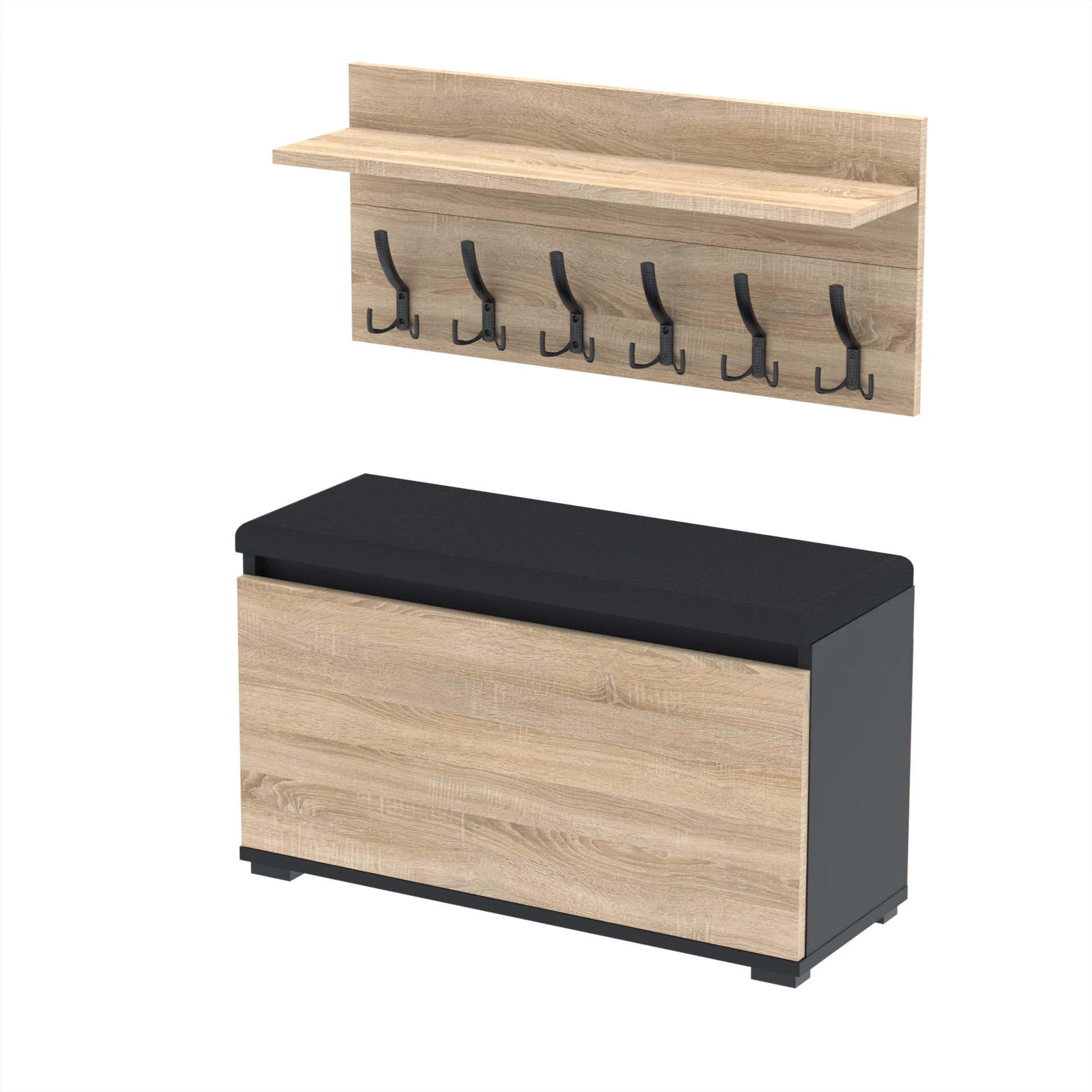 Zestaw siedzisko z wieszakiem C7 80x36cm VB80 WP80 D1 N1 CZARNY DRZWI-SONOMA