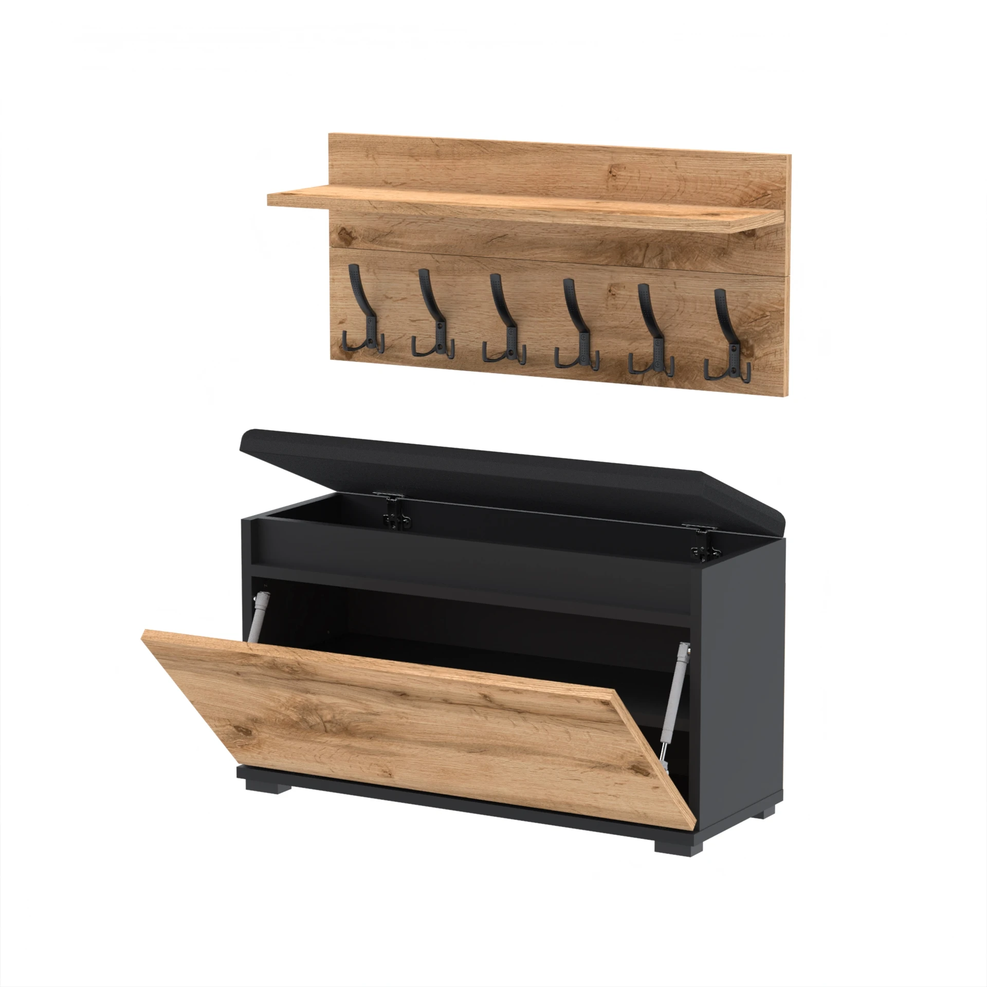 Zestaw siedzisko z wieszakiem C7 80x36cm VB80 WP80 D1 N1 CZARNY DRZWI-WOTAN