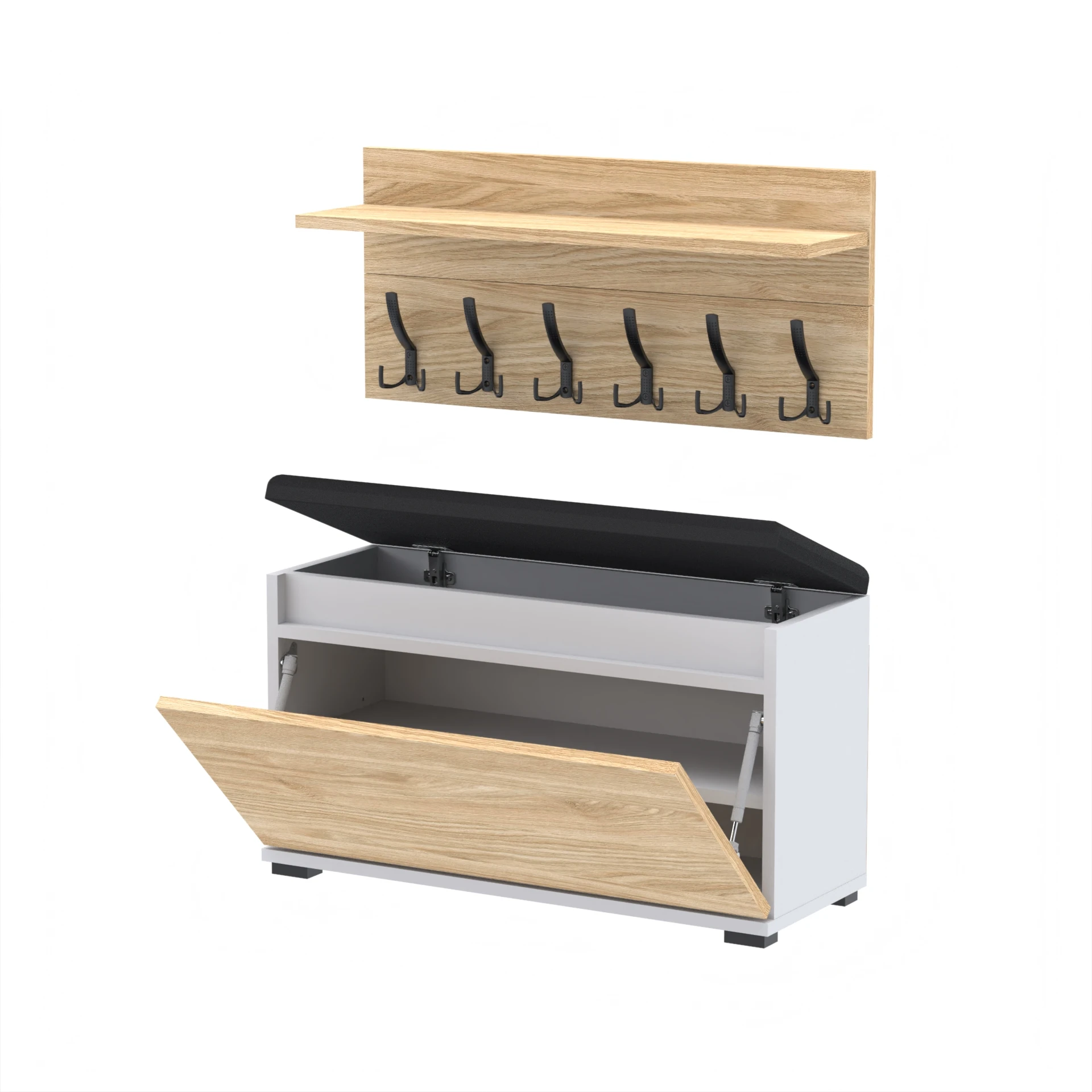 Zestaw siedzisko z wieszakiem C7 90x30cm VB90 WP90 D1 N1 BIALY DRZWI-OLEJOWANY