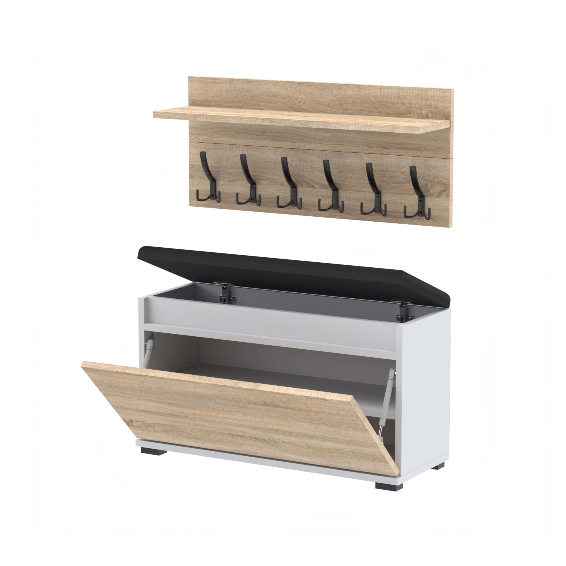 Zestaw siedzisko z wieszakiem C7 90x30cm VB90 WP90 D1 N1 BIALY DRZWI-SONOMA