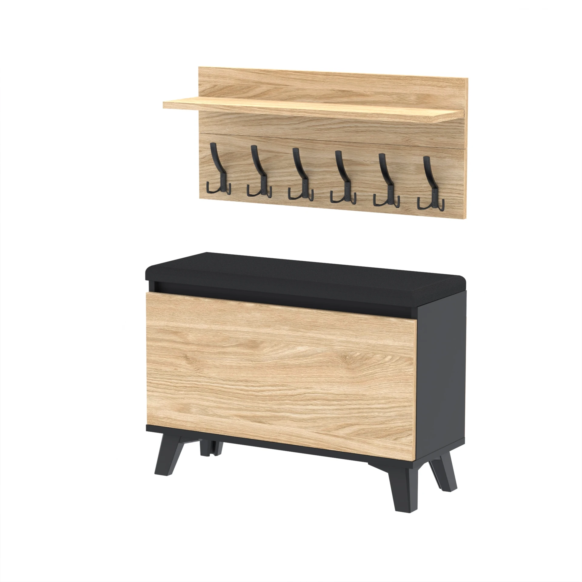 Zestaw siedzisko z wieszakiem C5 80x36cm VB80 WP80 D1 N2 CZARNY DRZWI-OLEJOWANY