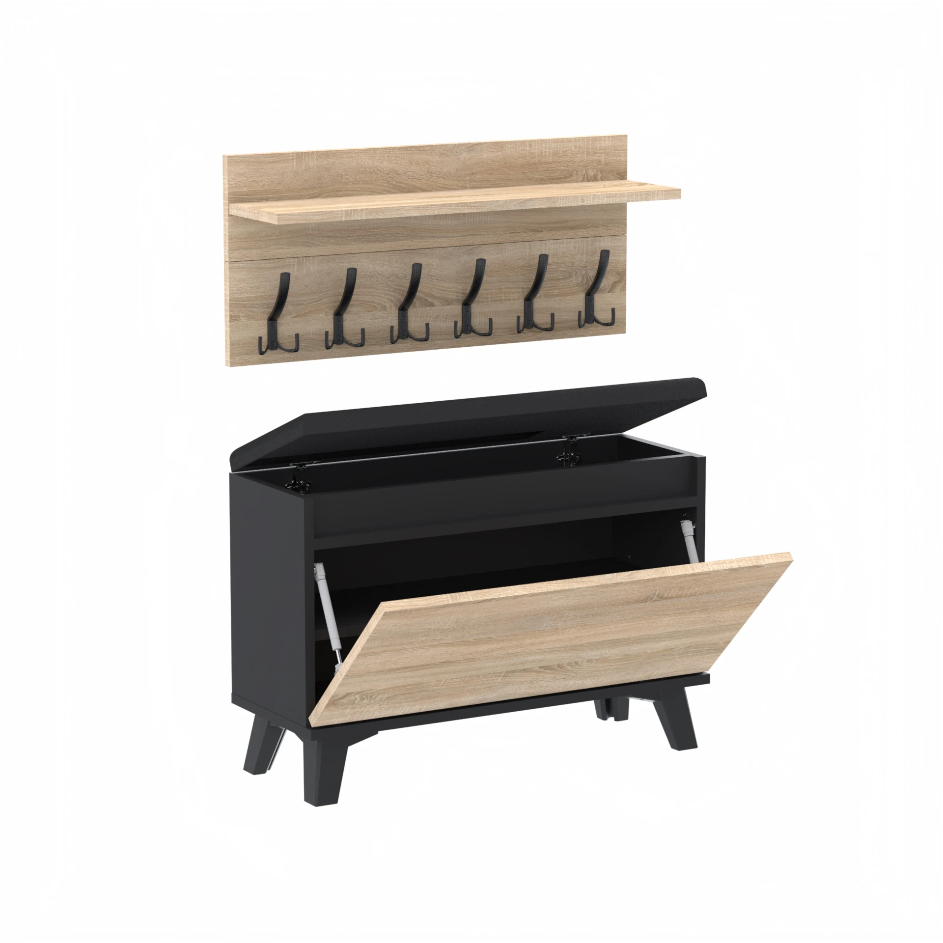 Zestaw siedzisko z wieszakiem C5 80x36cm VB80 WP80 D1 N2 CZARNY DRZWI-SONOMA