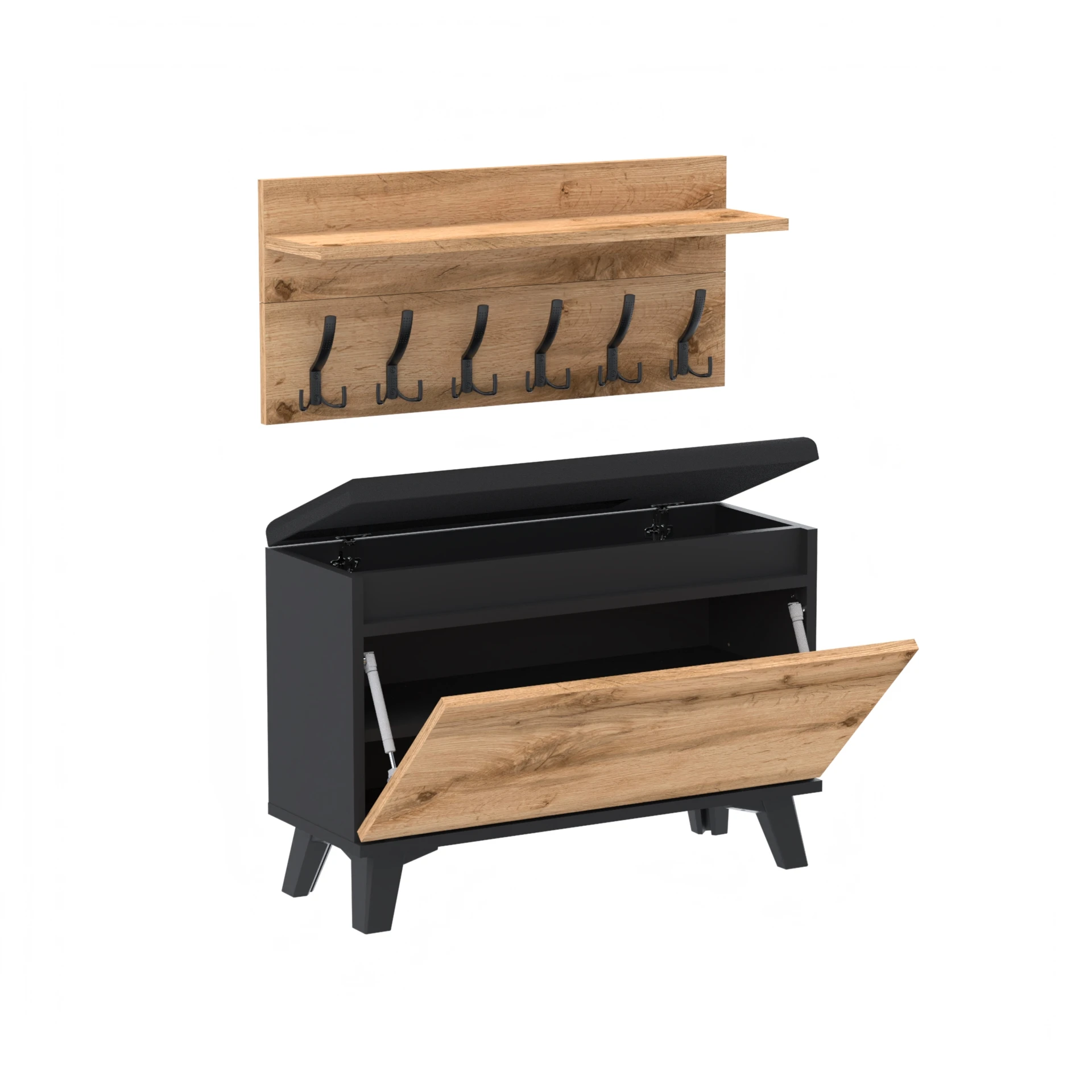 Zestaw siedzisko z wieszakiem C5 80x36cm VB80 WP80 D1 N2 CZARNY DRZWI-WOTAN