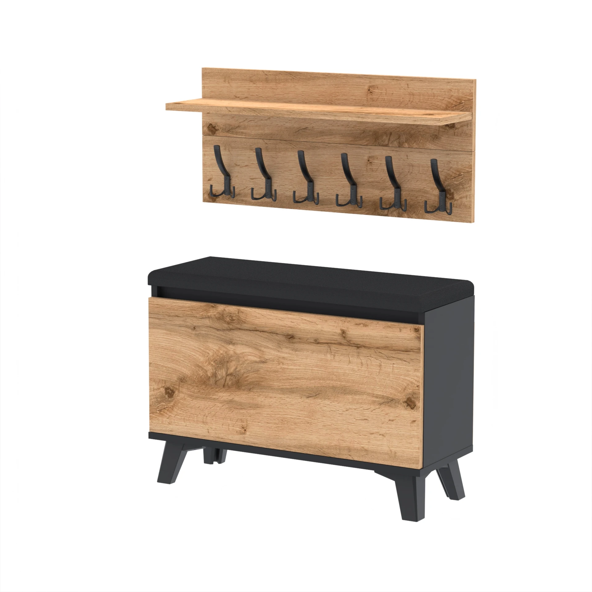 Zestaw siedzisko z wieszakiem C5 80x36cm VB80 WP80 D1 N2 CZARNY DRZWI-WOTAN