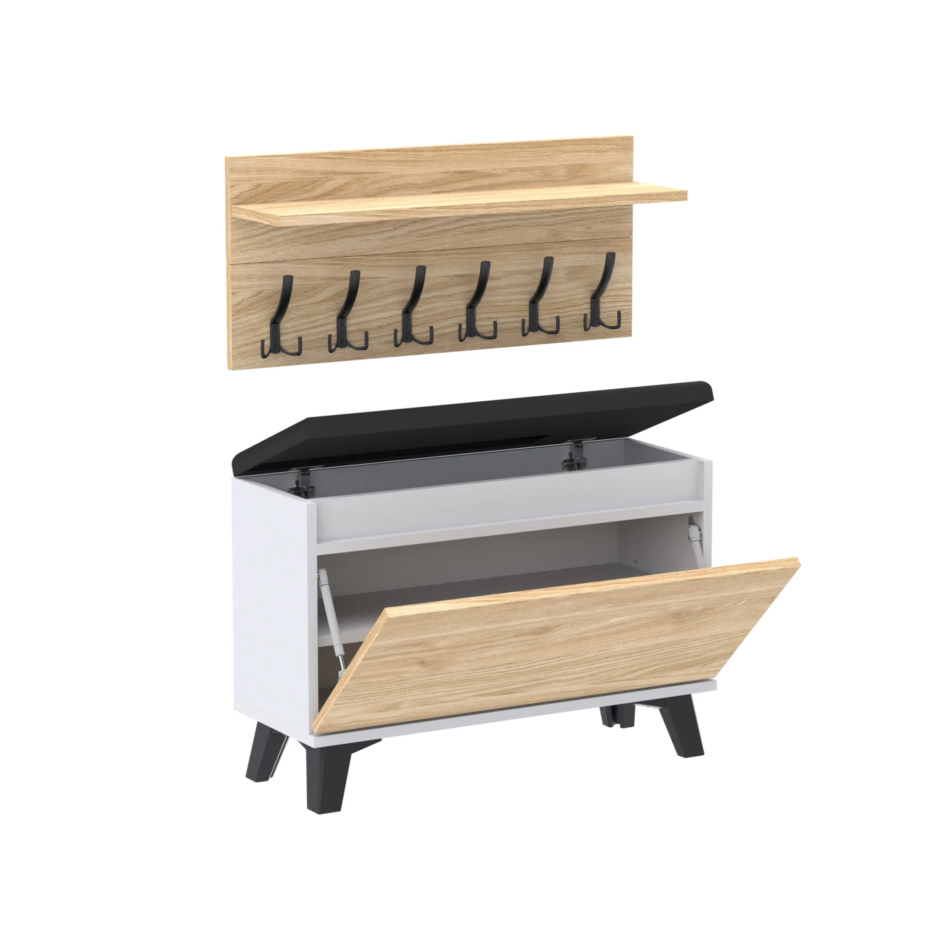 Zestaw siedzisko z wieszakiem C5 90x30cm VB90 WP90 D1 N2 BIALY DRZWI-OLEJOWANY