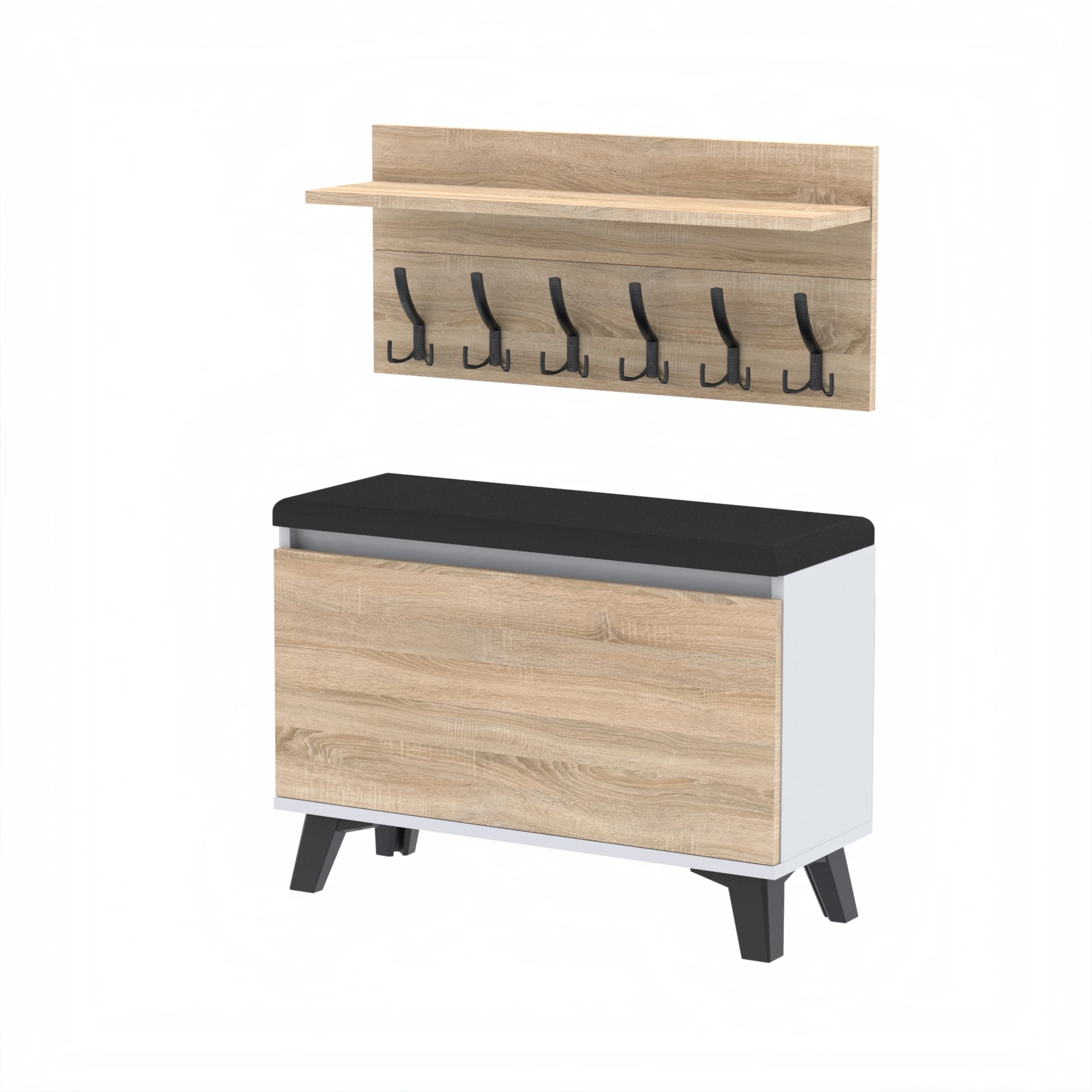 Zestaw siedzisko z wieszakiem C5 90x30cm VB90 WP90 D1 N2 BIALY DRZWI-SONOMA
