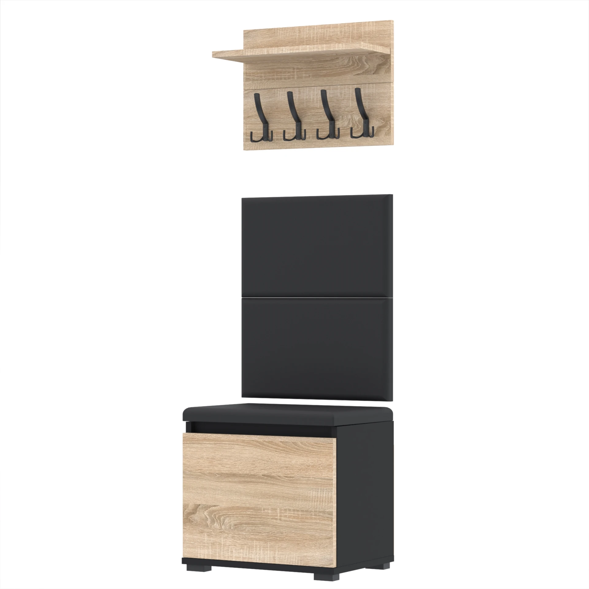 Garderoba A1 50x30cm VB50 WP50 2 Panele D1 N1 CZARNY DRZWI-SONOMA Szybka wysyłka