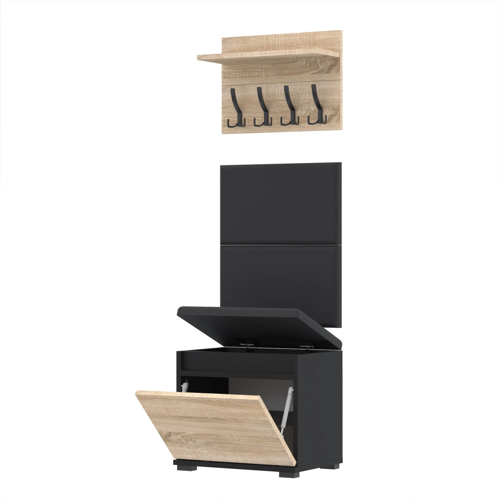 Garderoba A1 50x30cm VB50 WP50 2 Panele D1 N1 CZARNY DRZWI-SONOMA Szybka wysyłka